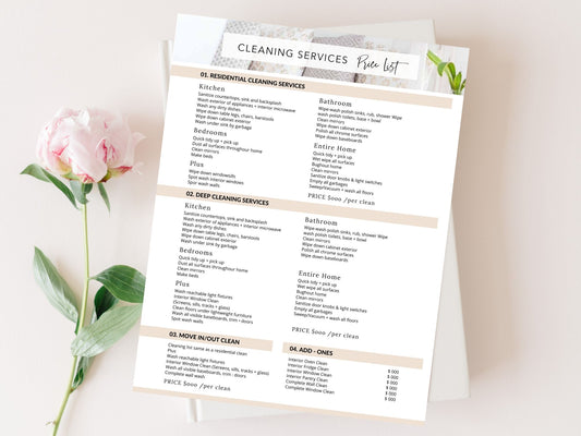 Cleaning Services Price List