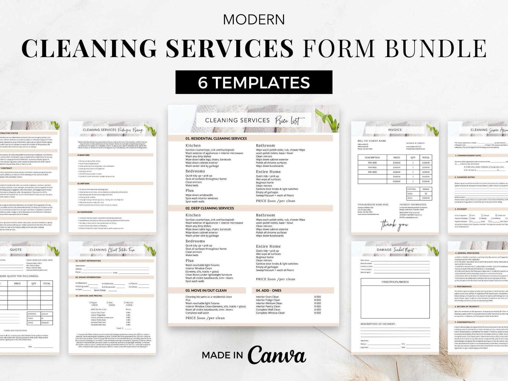 Modern Cleaning Services Form Bundle - Versatile and editable set of cleaning forms for efficient client communication, ensuring a streamlined and organized approach to elevate your cleaning services.