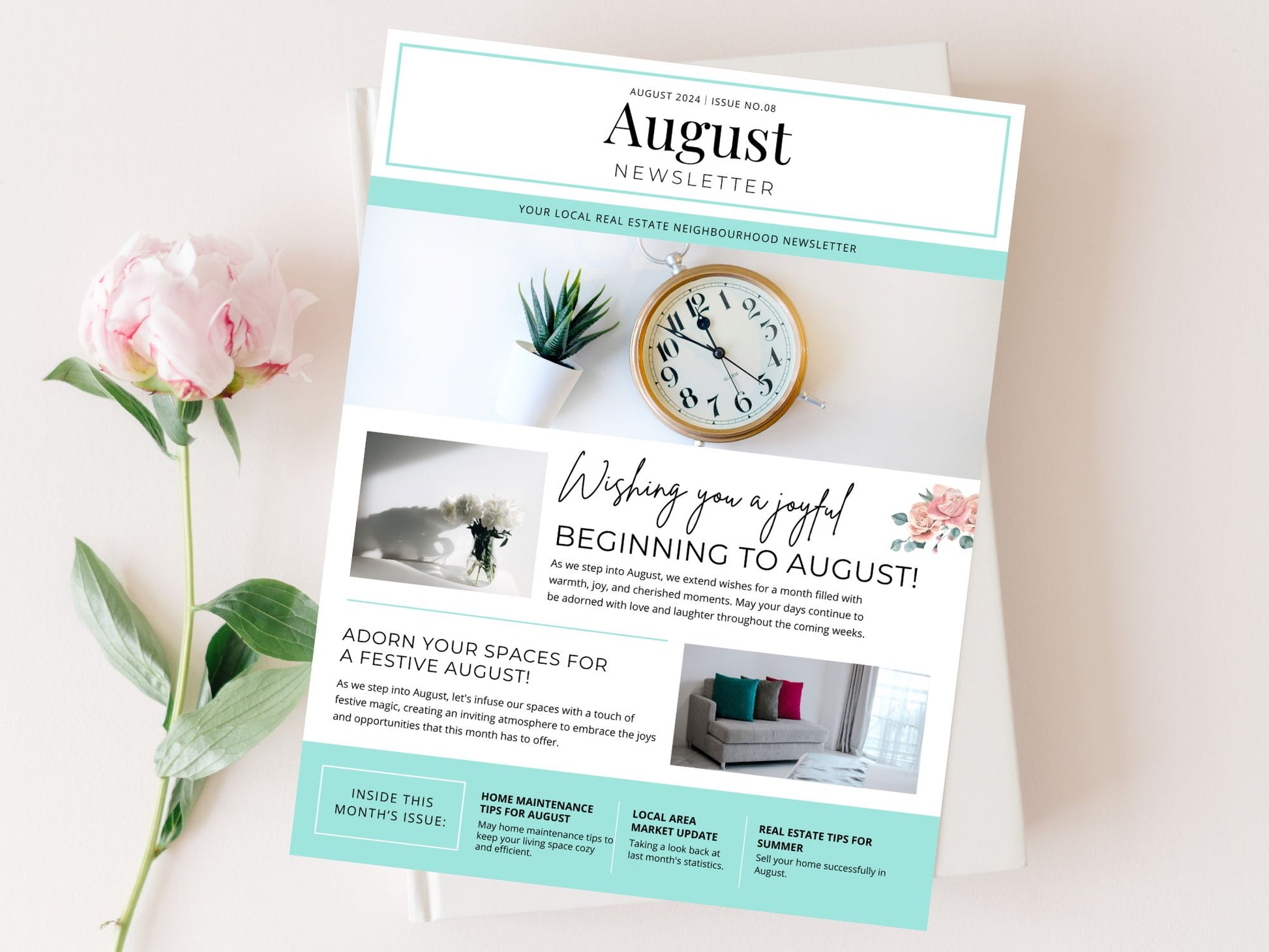 Minimal August Newsletter - Sleek and modern template for real estate updates and insights.