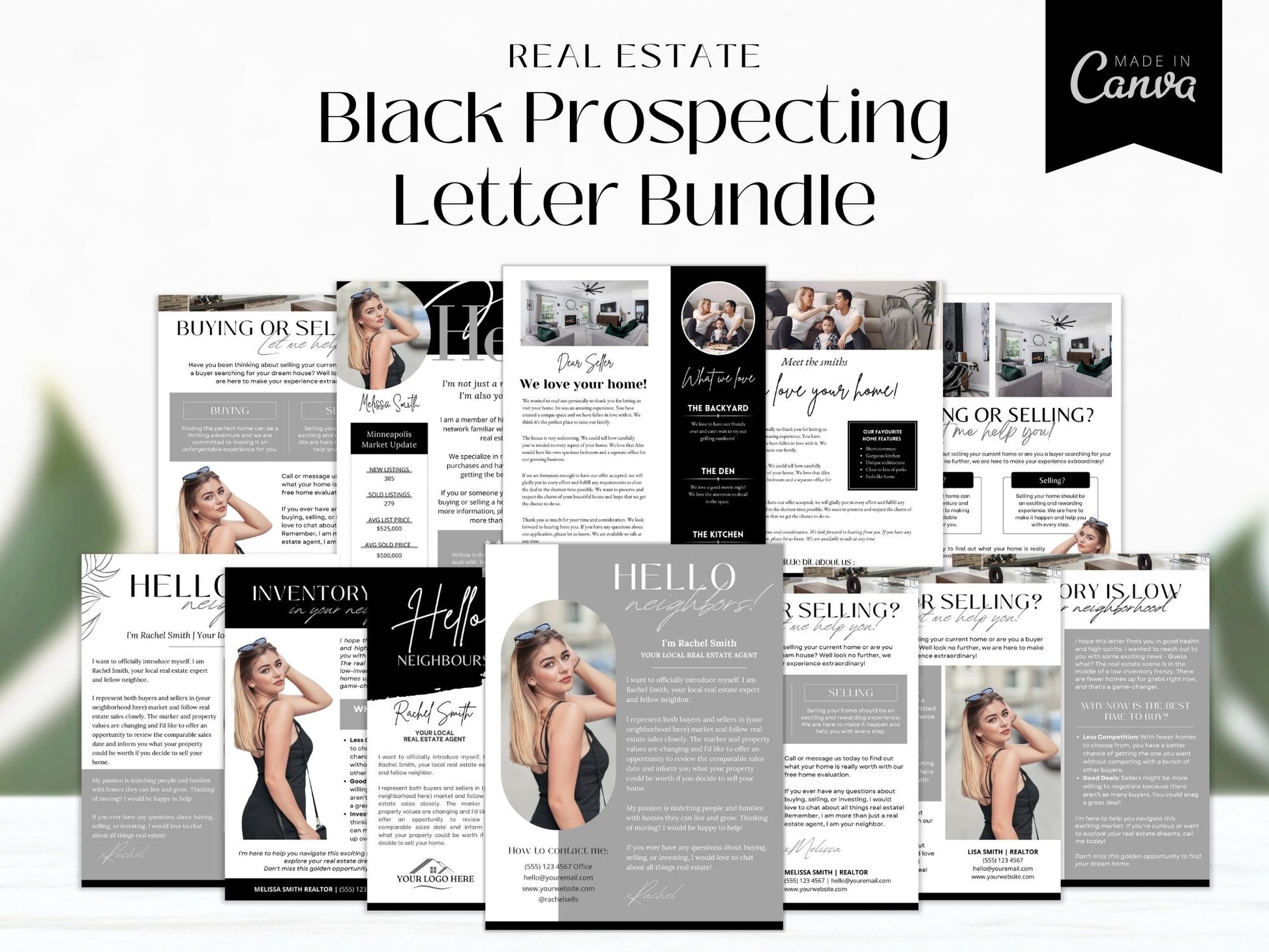  Black Real Estate Prospecting Letter Bundle- Professional templates for real estate lead  generation.