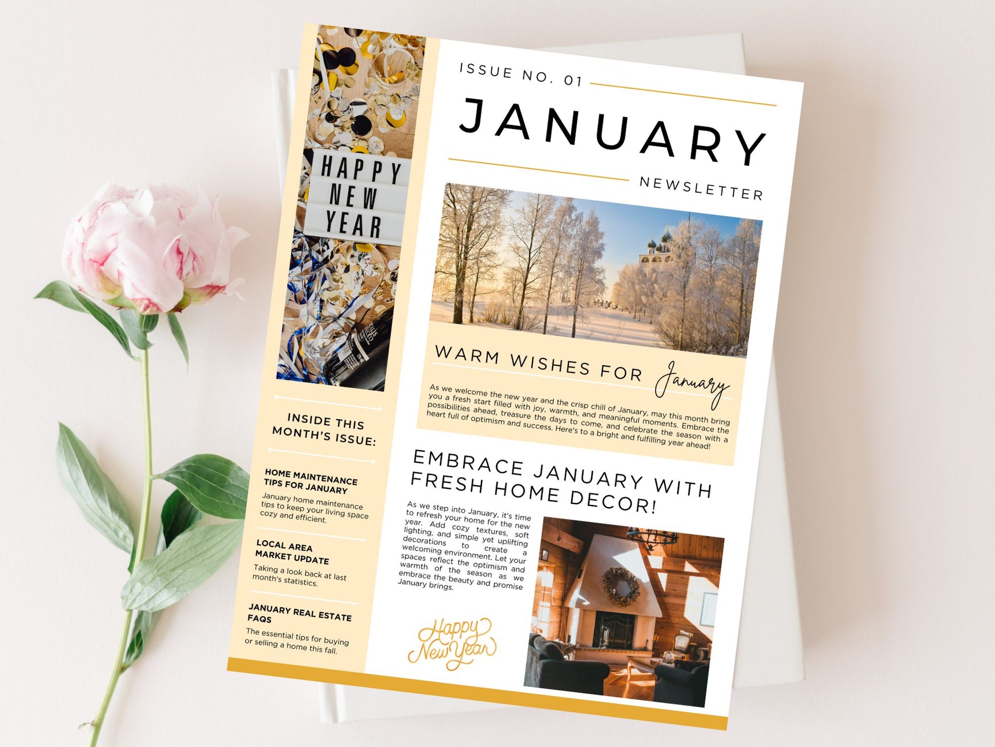 January Newsletter 2025 featuring real estate updates, tips, and trends for client engagement.