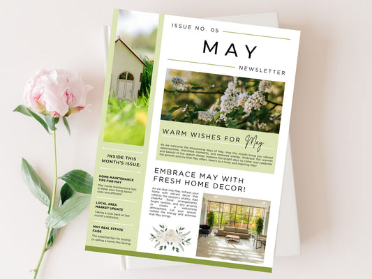 Editable May 2025 real estate newsletter with modern layout