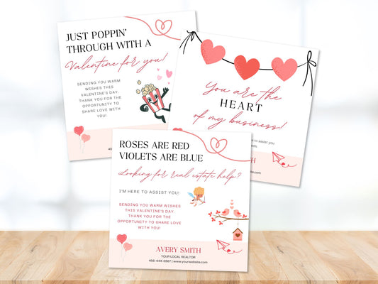 Valentine Pop By Tags Bundle - SQUARE - Professionally designed real estate gift tags with a touch of Valentine's charm.