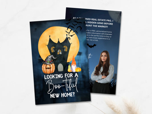 Real Estate Halloween Mailer - Eye-catching mailer with festive design and a touch of Halloween fun for expressing seasonal greetings and connecting with clients in a playful spirit.