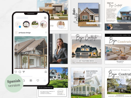  Spanish Under Contract Instagram Posts Vol 01- Templates for sharing under contract  properties with Spanish-speaking clients.