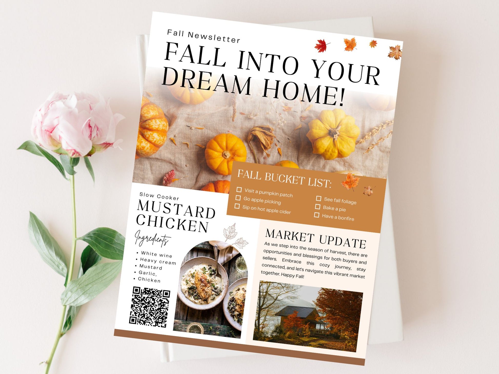 Fall Holiday Newsletter 2024 template designed for real estate professionals, featuring seasonal
market trends and holiday tips.
