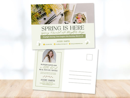 Spring is Here Postcard - Professionally designed real estate postcard celebrating the arrival of spring.