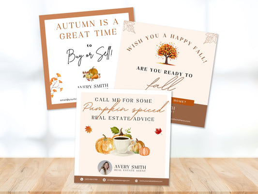 Autumn-themed pop by tags for real estate marketing and client gifts.