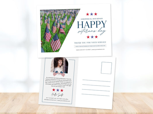Real Estate Veterans Day Postcard Vol 01 - Specially crafted postcard honoring Veterans Day, expressing gratitude and celebrating service with a beautifully designed real estate marketing card.