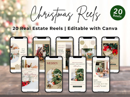 Christmas-themed Instagram Reels templates for real estate holiday marketing.