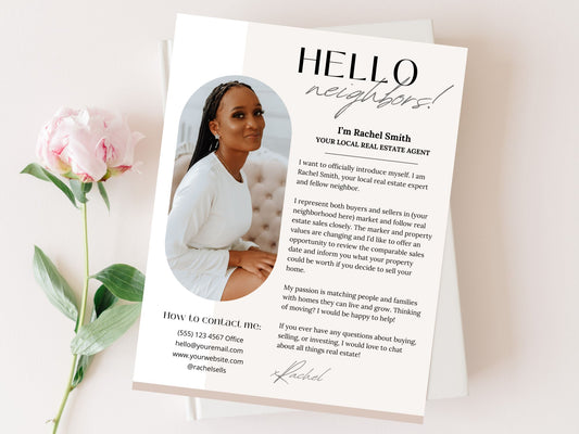 Hello Neighbors Real Estate Letter Vol 01 - Personalized letter crafted for community rapport building, showcasing real estate expertise and nurturing relationships within the neighborhood.