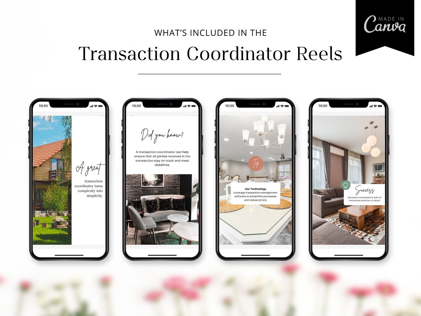 Instagram reel templates designed for transaction coordinators to educate and promote real estate closing services.