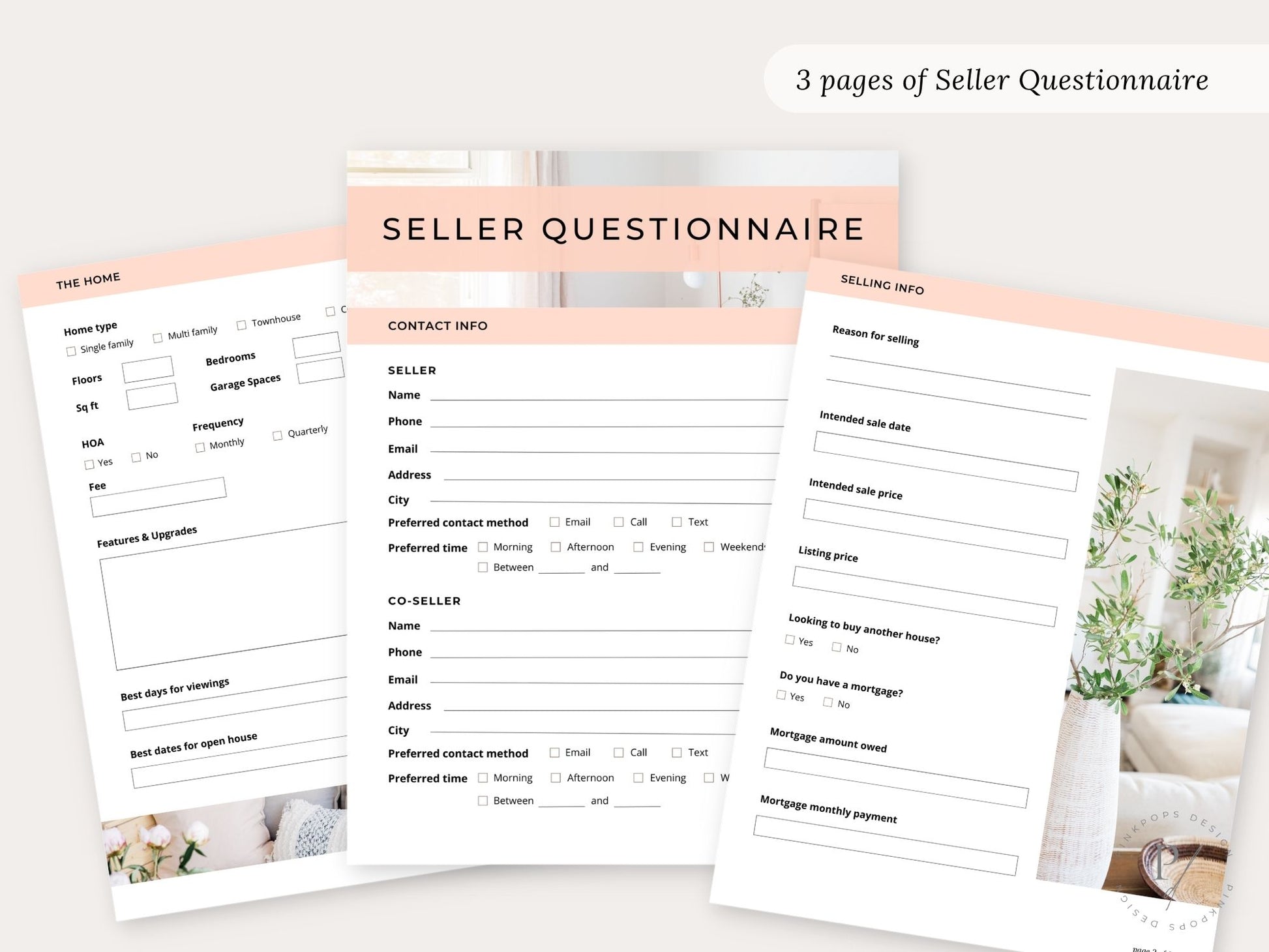 Real Estate Blush Buyer & Seller Questionnaire Bundle - Versatile and editable templates for seamless communication in an elegant blush color scheme.