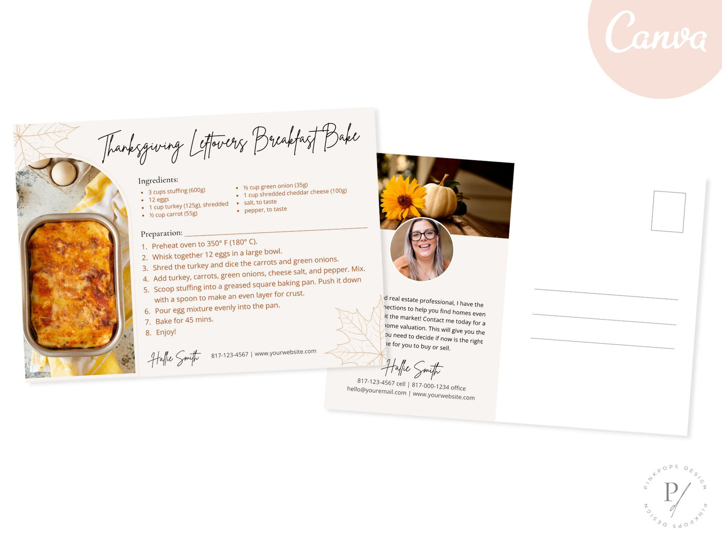 Real Estate Thanksgiving Recipe Postcard - Beautifully crafted postcard featuring a delightful Thanksgiving recipe for expressing gratitude and connecting with clients during the festive season.