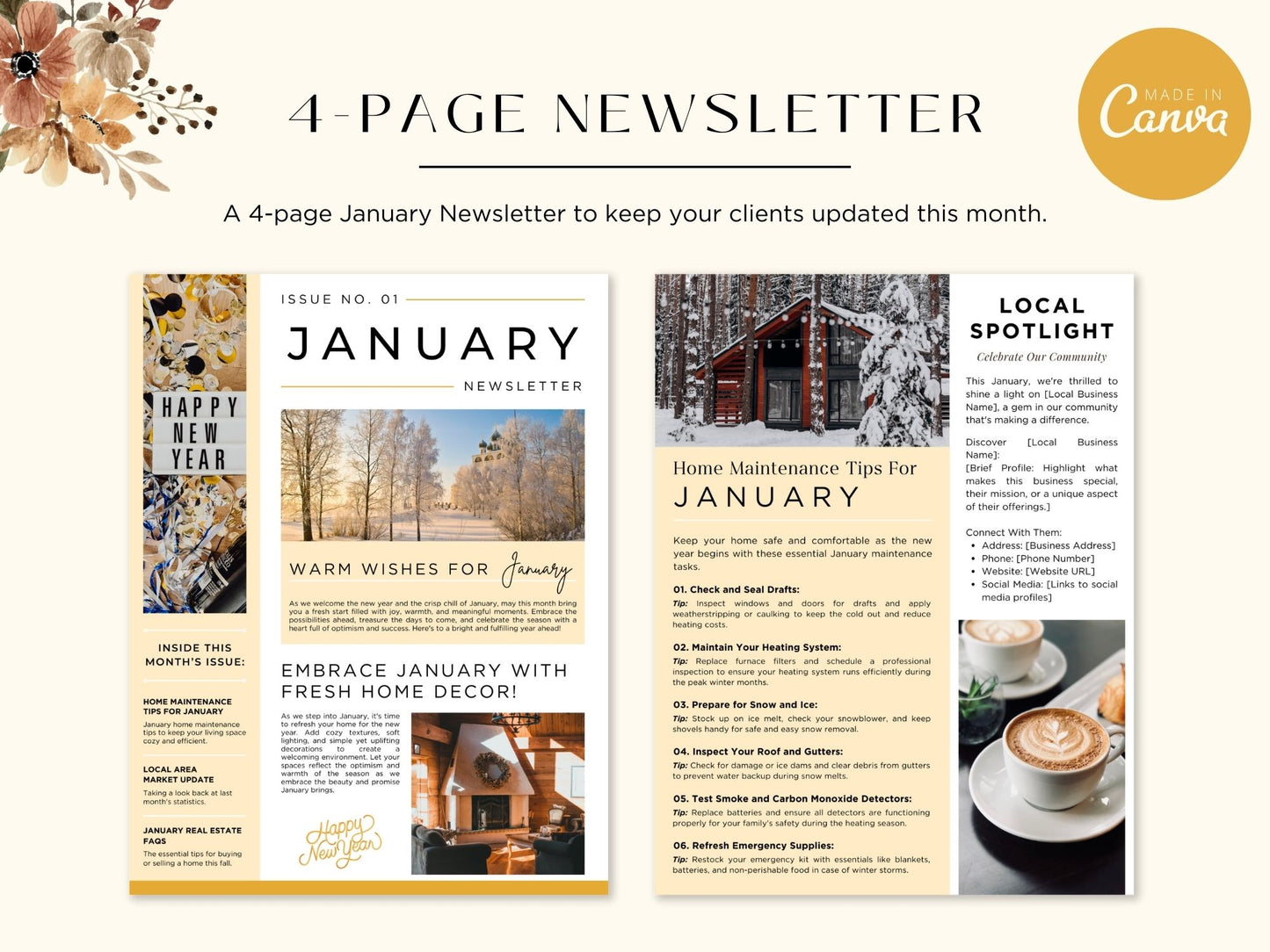 January Newsletter 2025 featuring real estate updates, tips, and trends for client engagement.