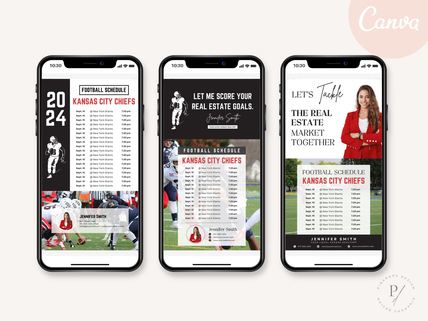 Football Schedule Textables Vol 01 featuring football-themed templates for real estate
marketing through text messages.