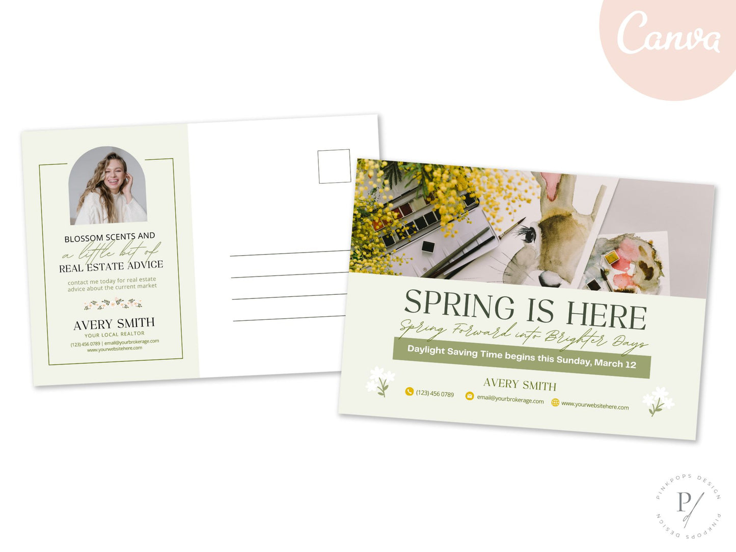 Spring is Here Postcard - Professionally designed real estate postcard celebrating the arrival of spring.