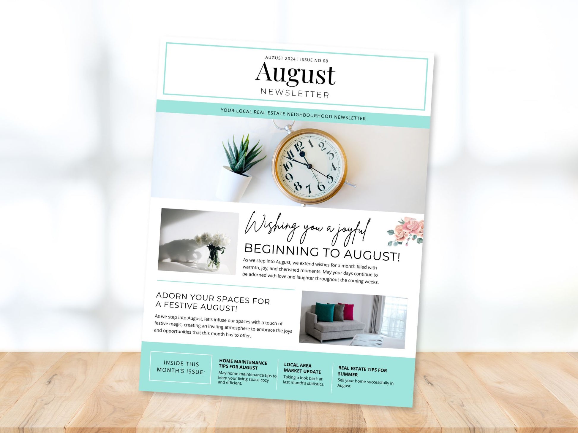 Minimal August Newsletter - Sleek and modern template for real estate updates and insights.