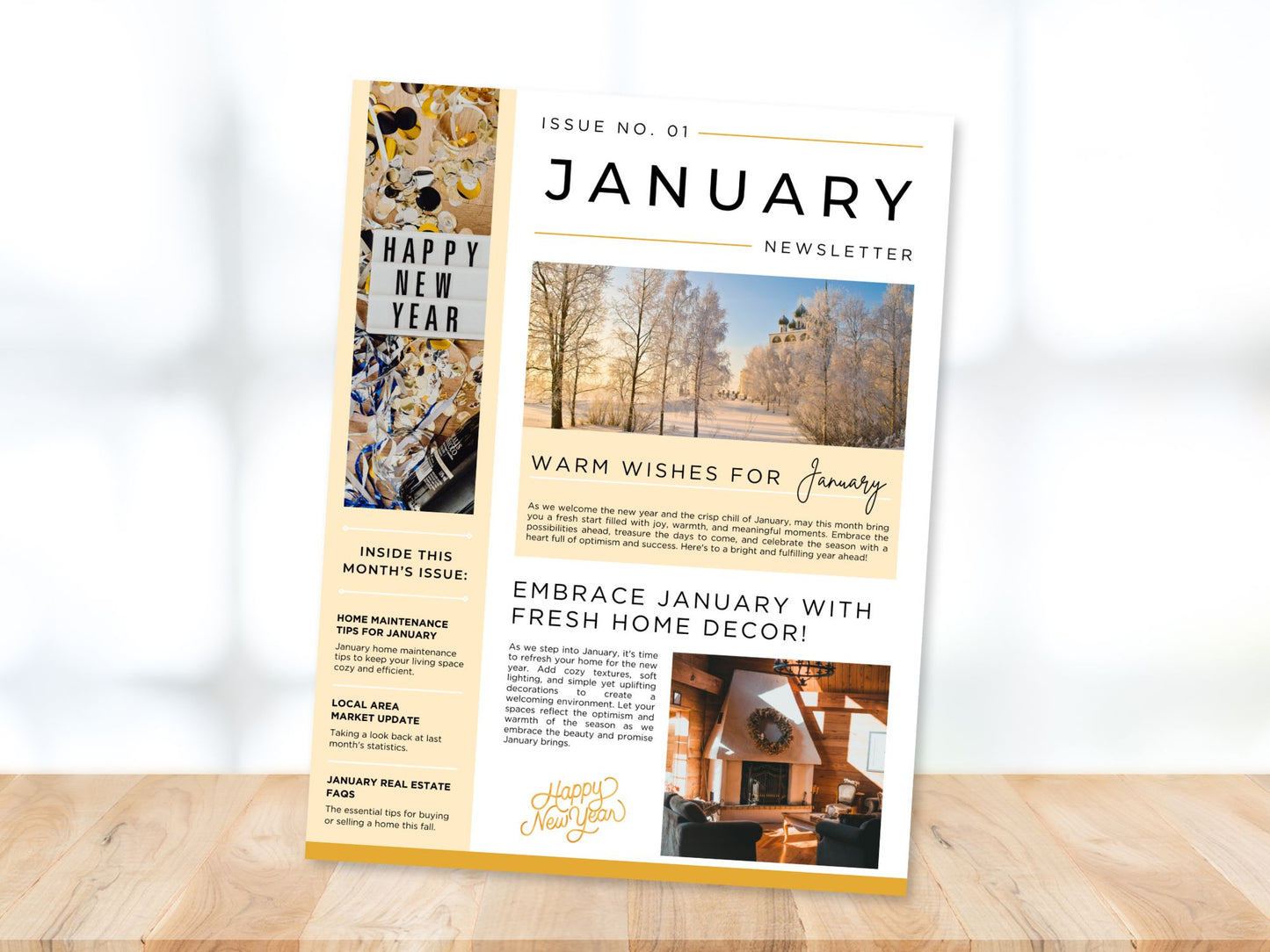 January Newsletter 2025 featuring real estate updates, tips, and trends for client engagement.