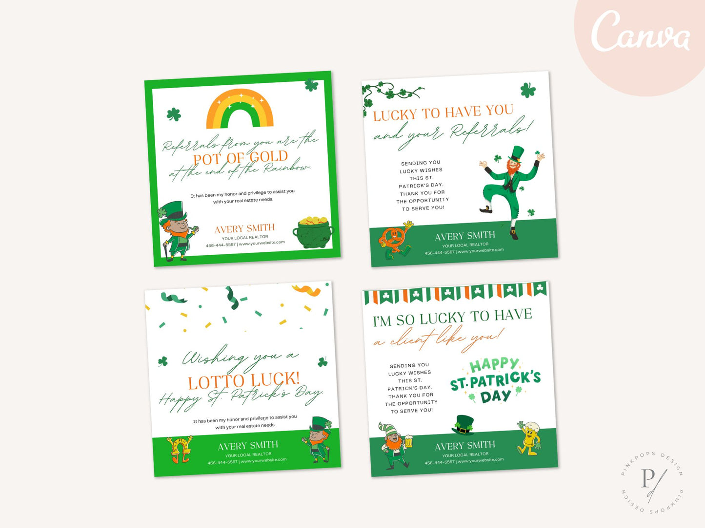 St. Patrick's Day Pop By Tags Bundle - Professionally designed real estate gift tags with festive St. Patrick's Day themes.