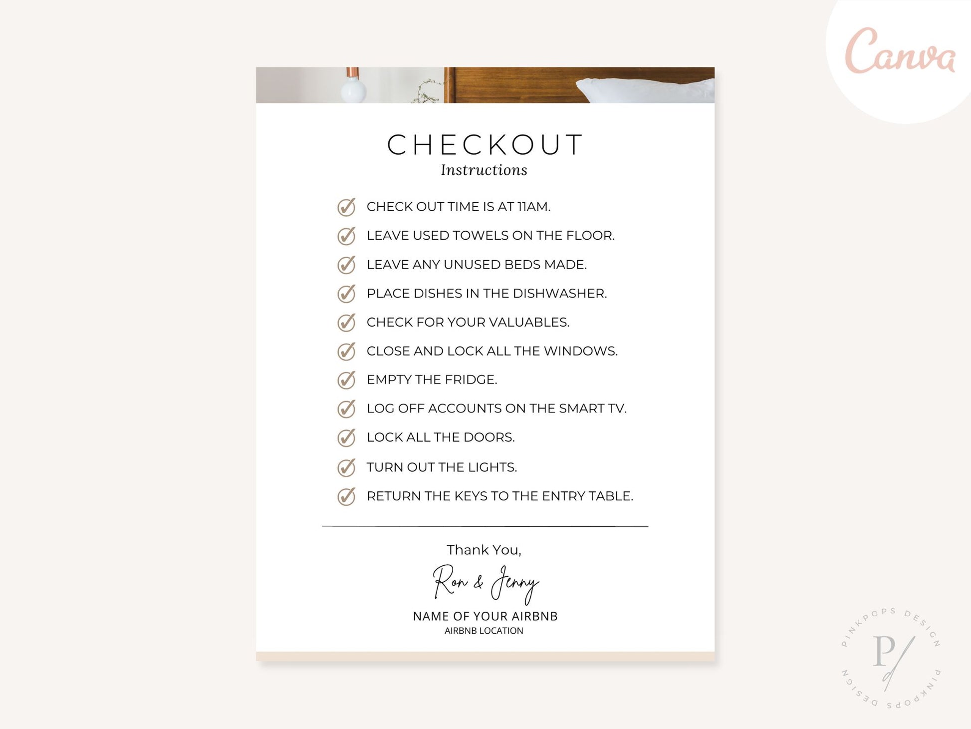 Airbnb Checkout Instructions - Editable and digital template for providing clear guidance for a hassle-free departure in your vacation rental.