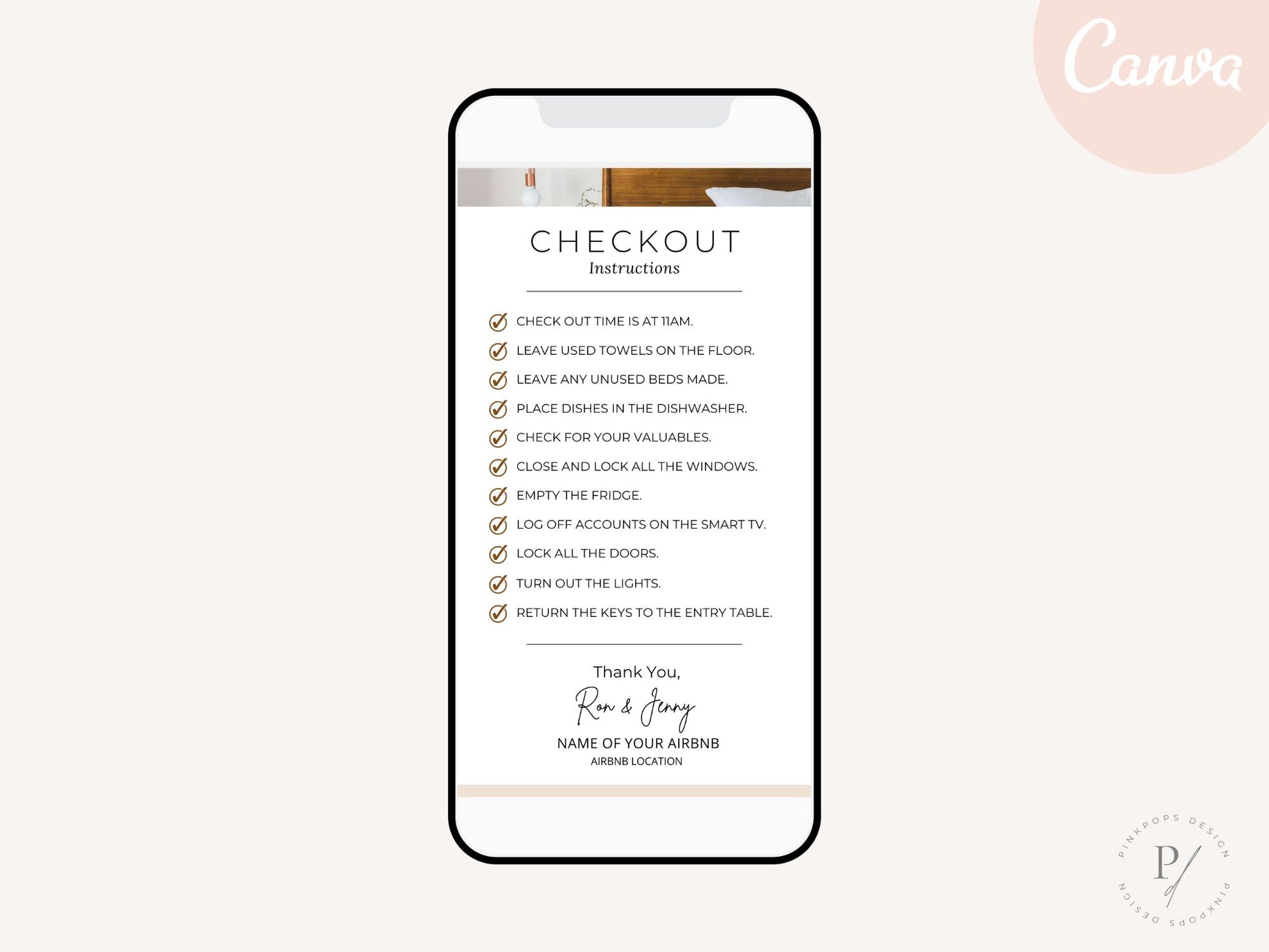 Textable Airbnb Checkout Instructions - Editable and digital template for providing clear guidance for a hassle-free departure in your vacation rental.