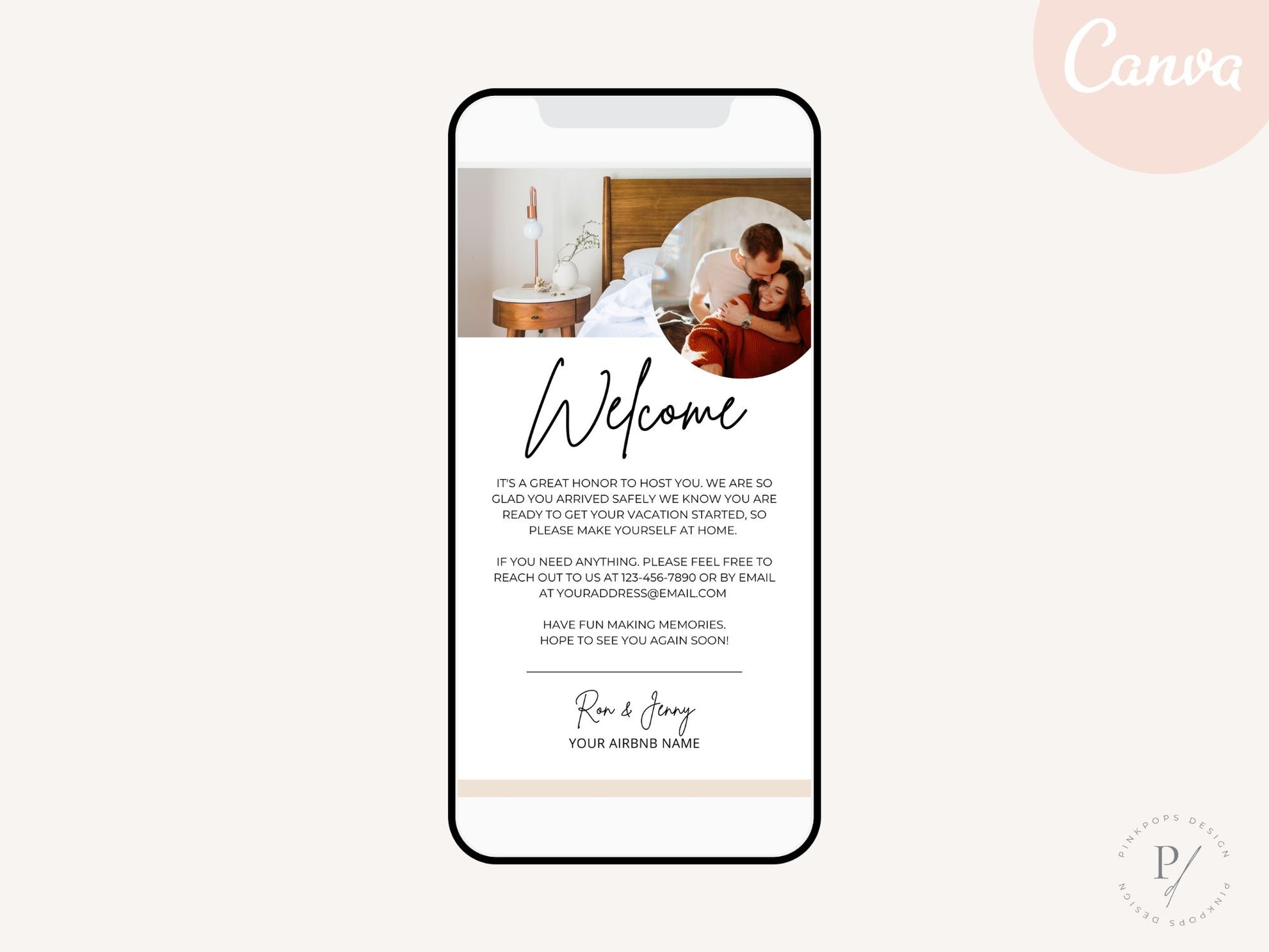 Textable Airbnb Welcome Message - Editable and digital template for a warm and inviting guest welcome in your vacation rental.