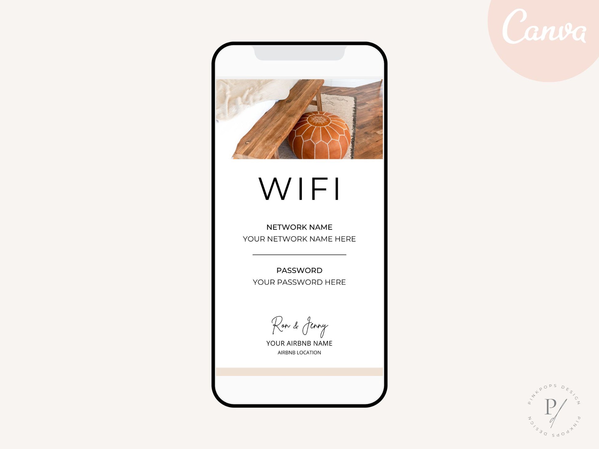 Textable Airbnb WiFi Password - Editable and digital template for seamless guest connectivity in your vacation rental.