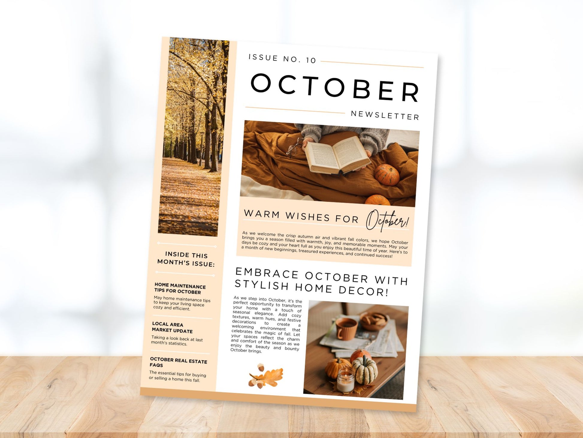 October Newsletter 2024 Vol 02 template for real estate professionals, featuring market trends and seasonal tips.
