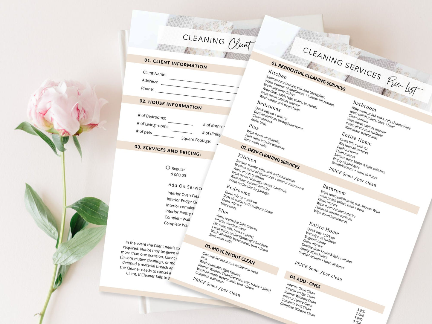 Modern Cleaning Services Form Bundle - Versatile and editable set of cleaning forms for efficient client communication, ensuring a streamlined and organized approach to elevate your cleaning services.