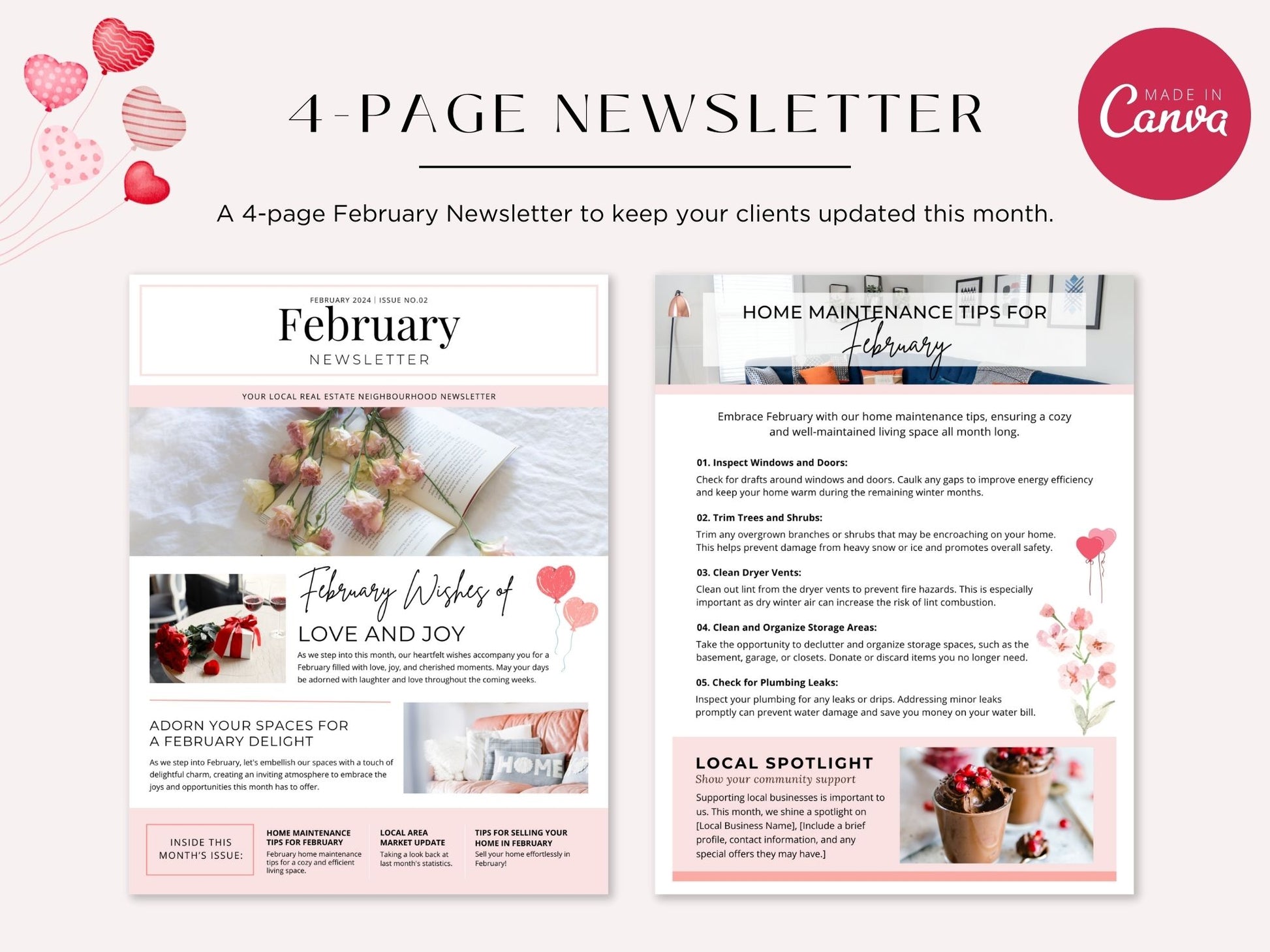 Minimal February Newsletter 2024 - Professionally designed real estate newsletter template with a clean and modern aesthetic.