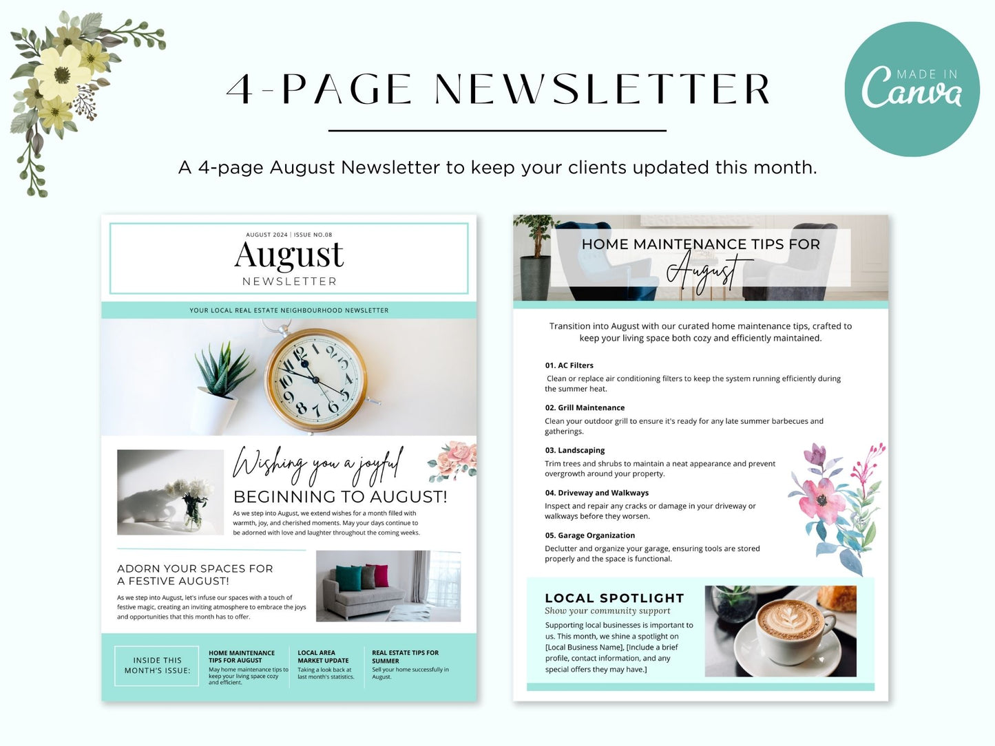 Minimal August Newsletter - Sleek and modern template for real estate updates and insights.