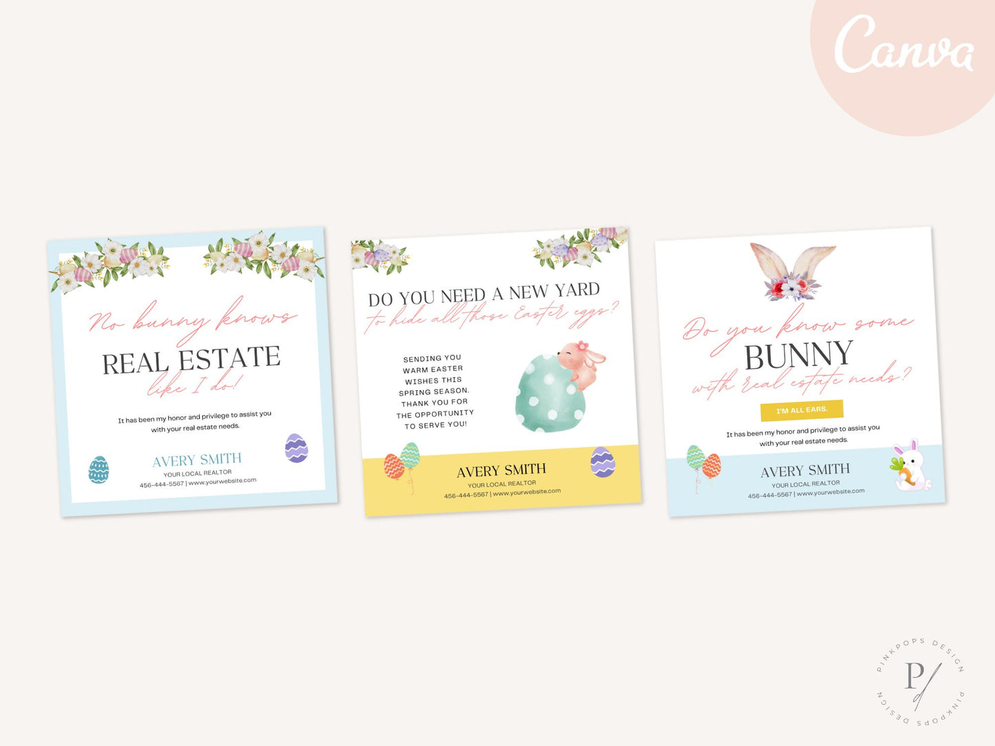 Easter Pop By Tags Bundle - Vibrant and festive pop-by tags for personalized real estate marketing during the Easter season.