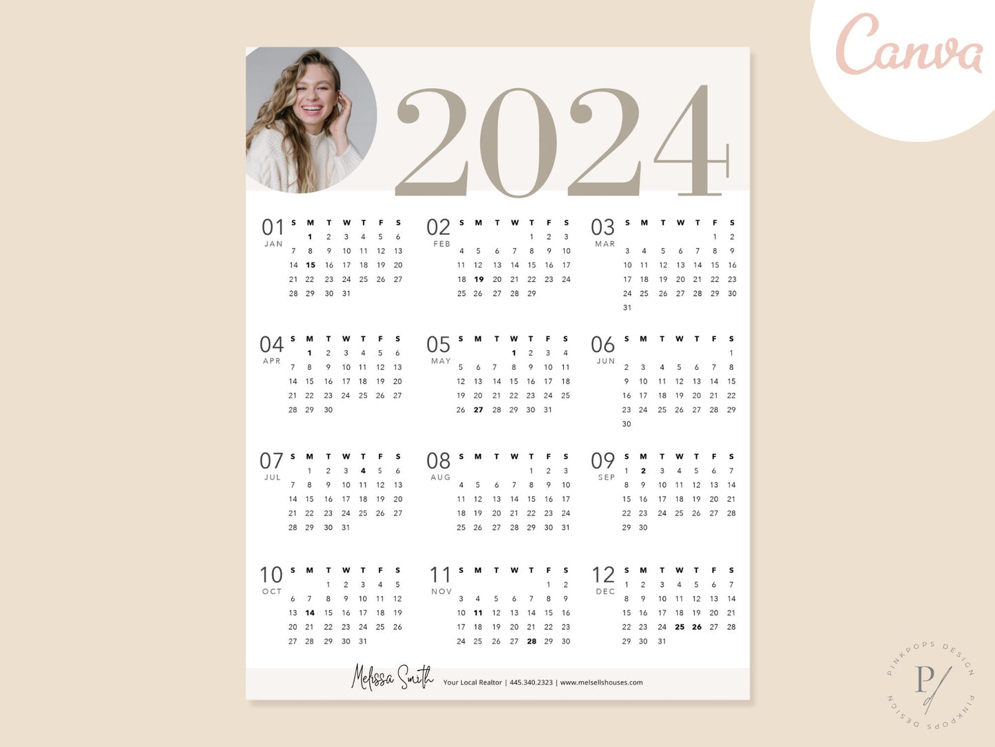 Real Estate 2024 Portrait Calendar