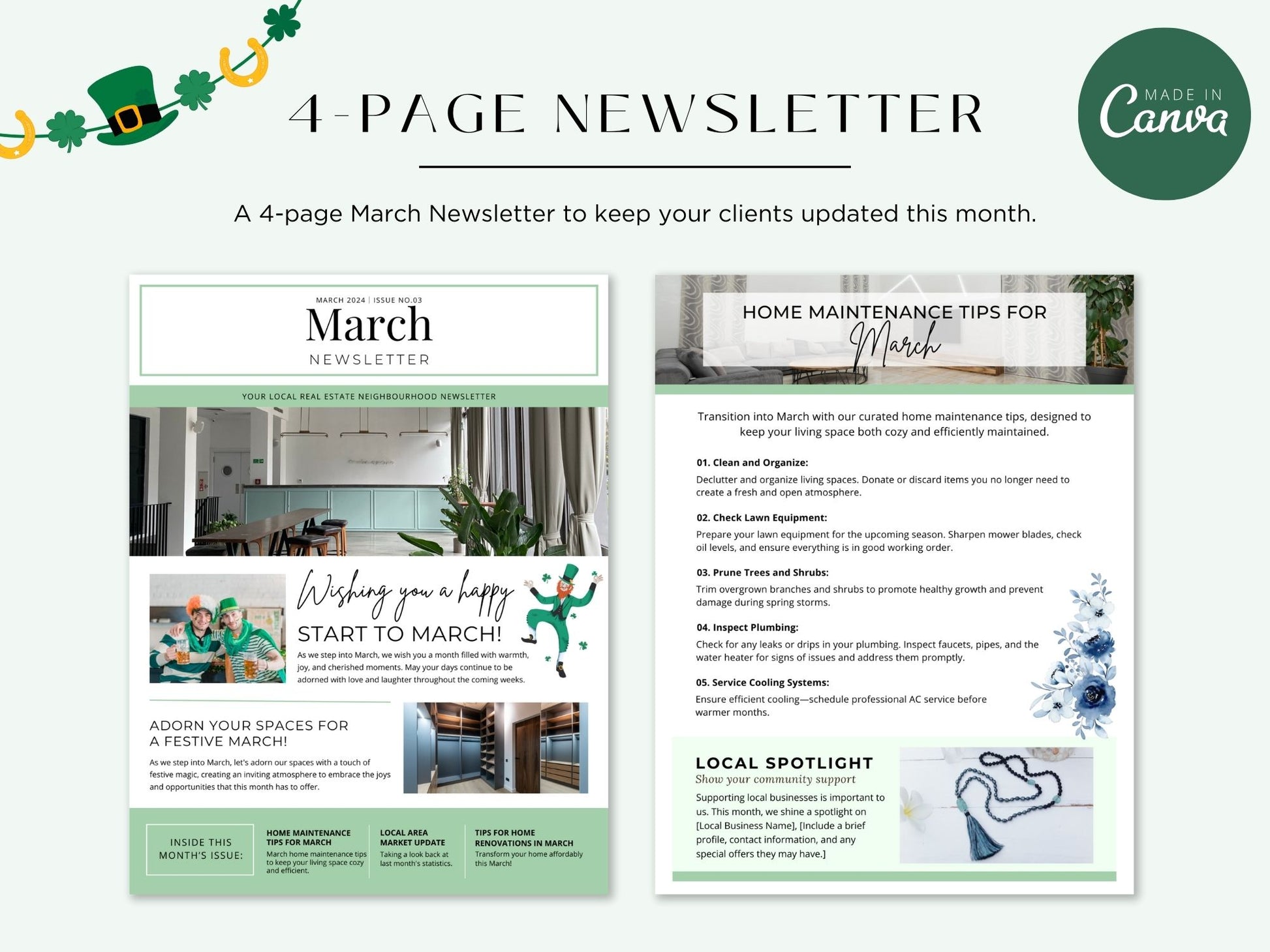 Minimal March Newsletter 2024 - Professionally designed real estate newsletter template with a clean and modern aesthetic.