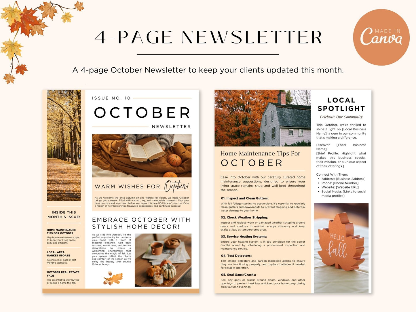 October Newsletter 2024 Vol 02 template for real estate professionals, featuring market trends and seasonal tips.