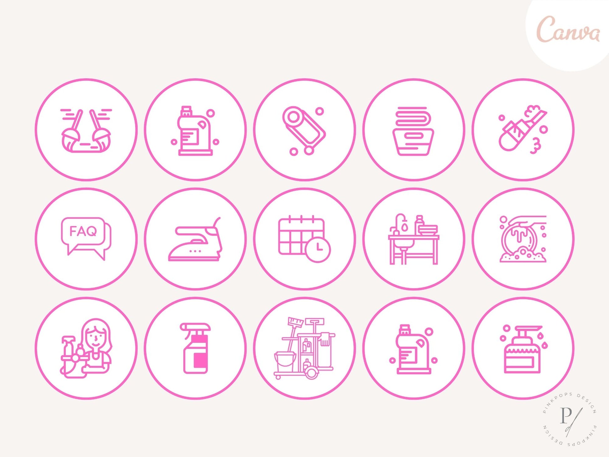 Pink Outline Cleaning Highlight Covers - Elegant and minimalist icons for showcasing cleaning services on Instagram.