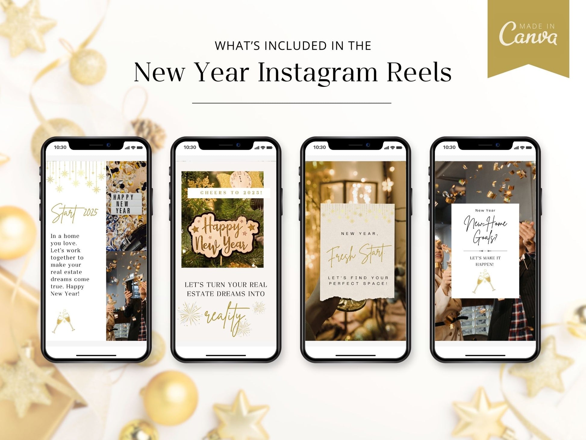 New Year-themed Instagram Reels templates for real estate marketing.