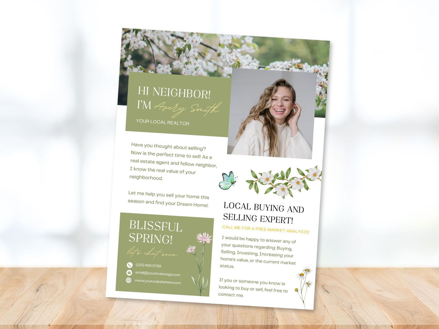 Spring Hello Neighbor Flyer - Professionally designed real estate flyer welcoming the season and showcasing property listings.