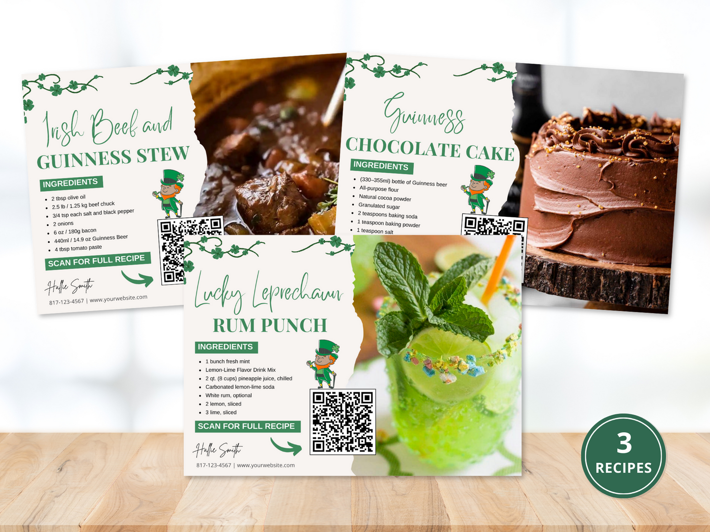 St. Patrick's Recipe Postcard Bundle - Charming and professionally designed postcards featuring delightful St. Patrick's Day recipes.