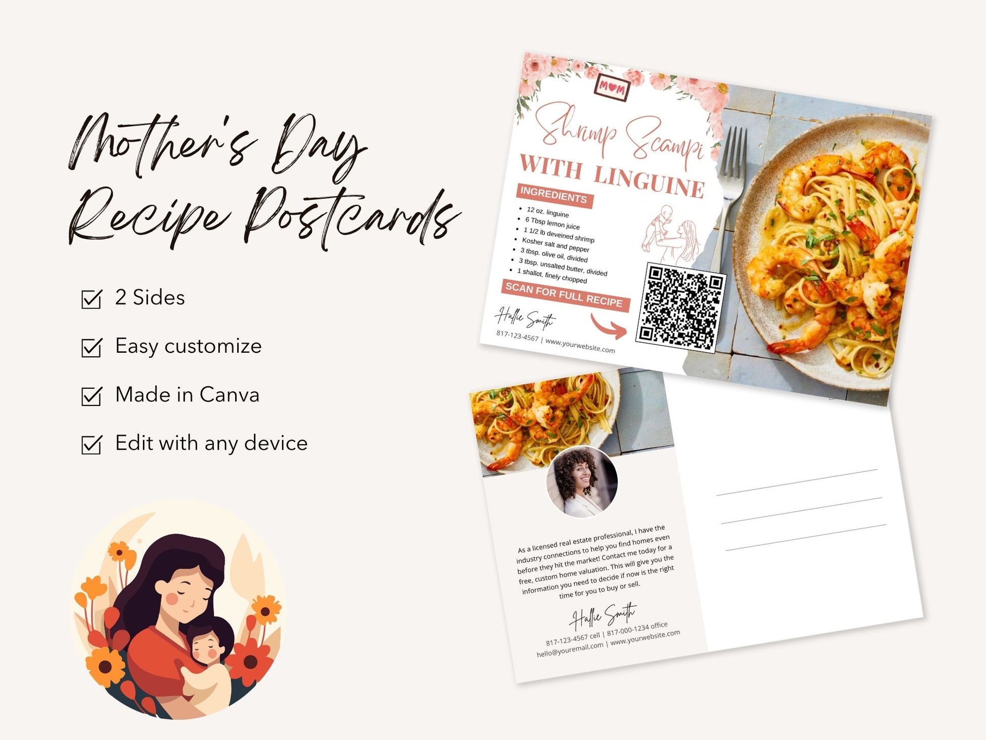 Mother's Day Recipe Postcards - Heartwarming postcards with delightful recipes for personalized real estate marketing on Mother's Day.