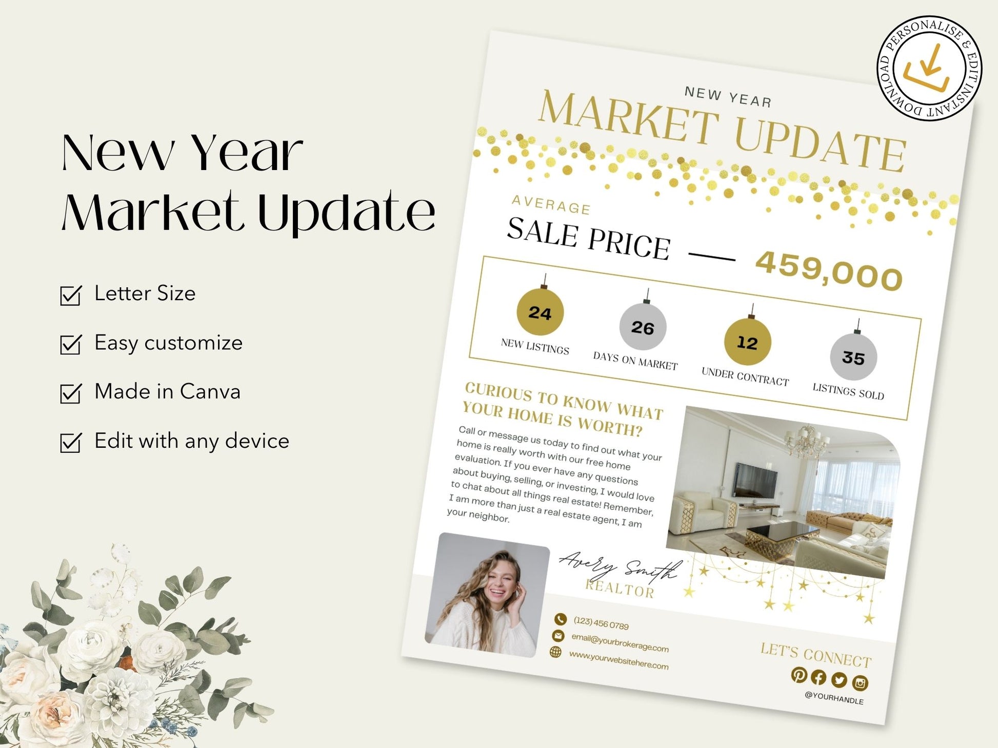 Real Estate New Year Market Update Flyer: Providing Insights into 2024 Real Estate Trends to Clients and the Community