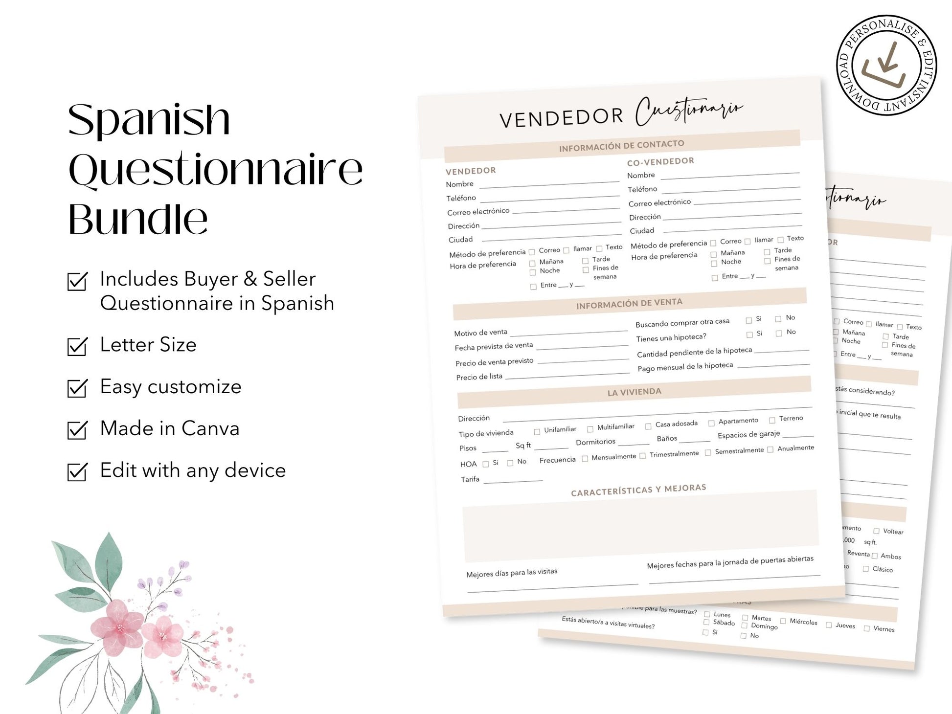 Spanish Buyer and Seller Questionnaire Bundle - Essential tools for effective communication with Spanish-speaking clients.