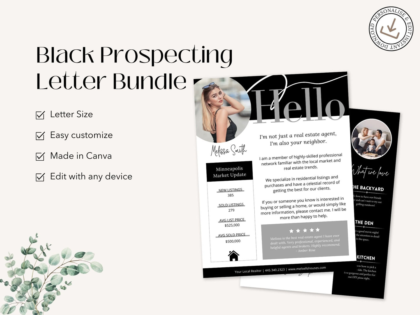  Black Real Estate Prospecting Letter Bundle- Professional templates for real estate lead  generation.