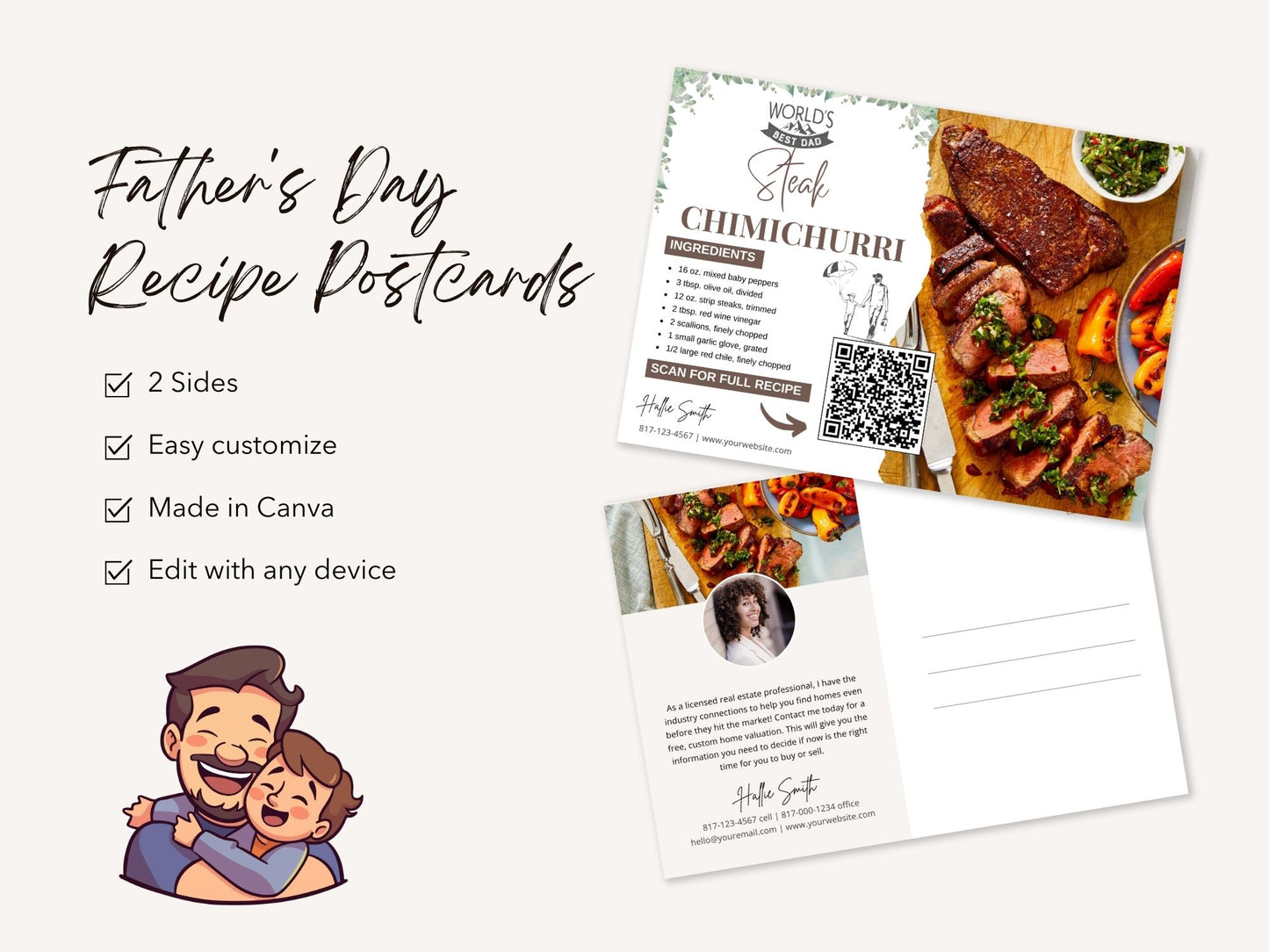 Father's Day Recipe Postcard Bundle - Heartfelt postcards with savory recipes for personalized real estate marketing on Father's Day.