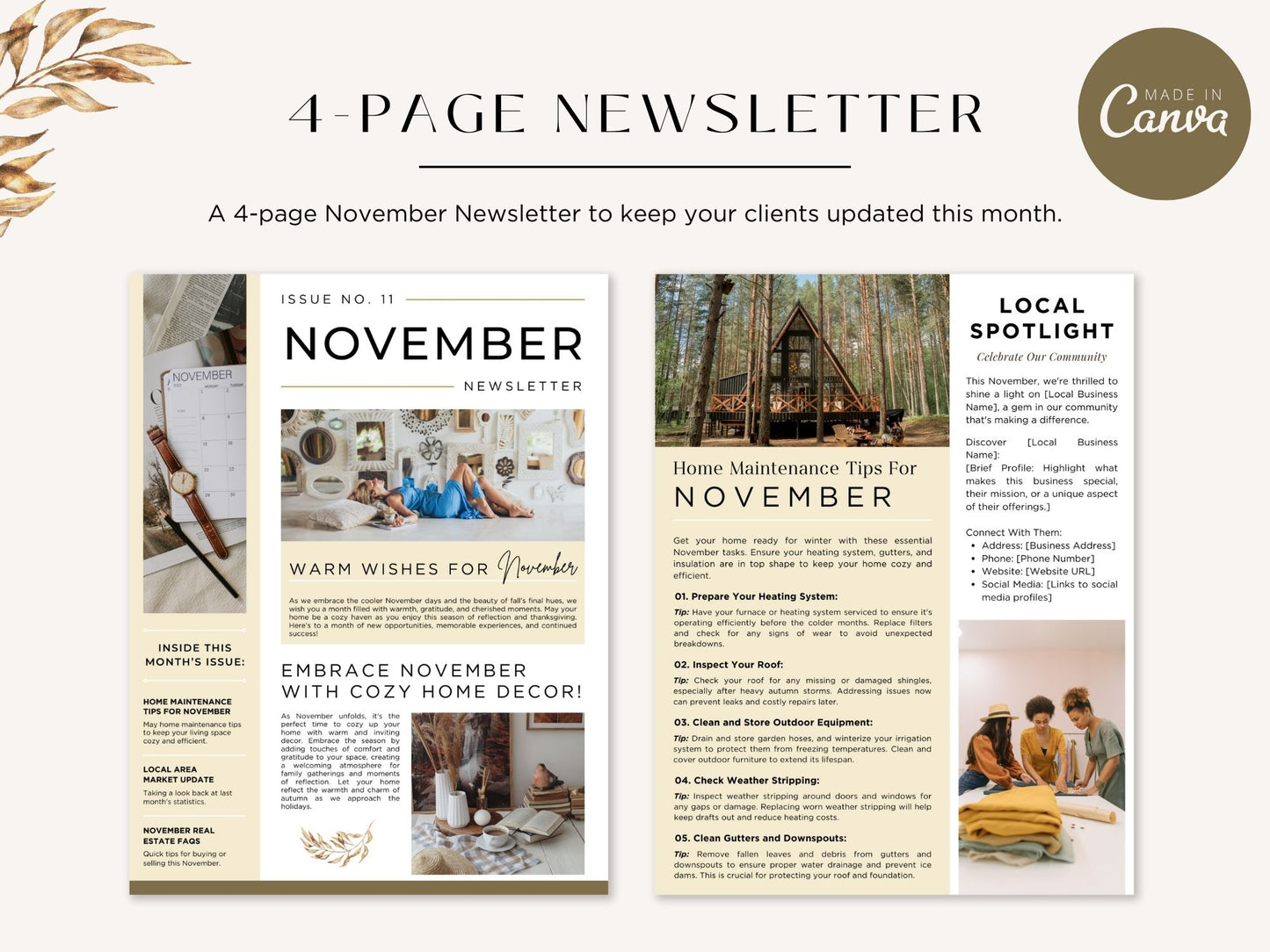 November Newsletter 2024 Vol 02 template for real estate professionals, featuring market updates and seasonal home maintenance tips.