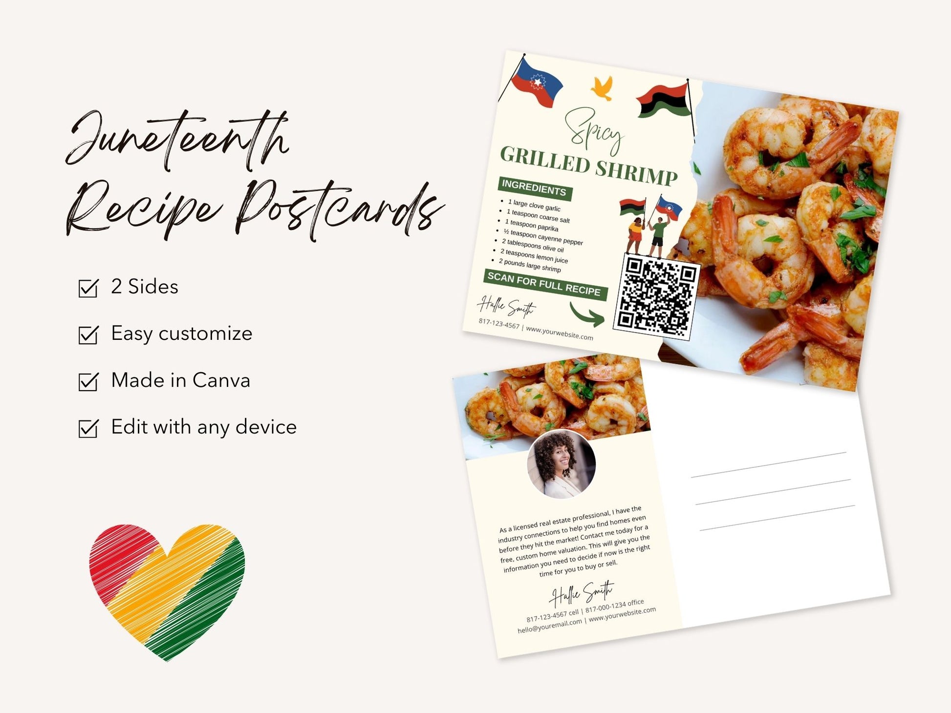 Juneteenth Real Estate Recipe Postcards - Celebrate cultural heritage with delicious recipes and community connection.