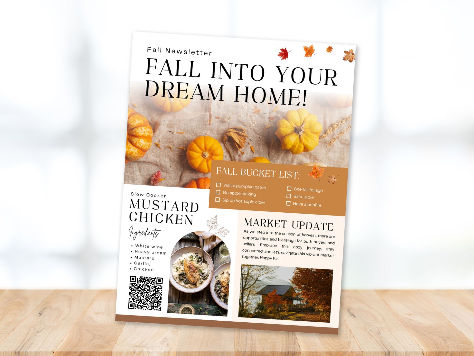 Fall Holiday Newsletter 2024 template designed for real estate professionals, featuring seasonal
market trends and holiday tips.

