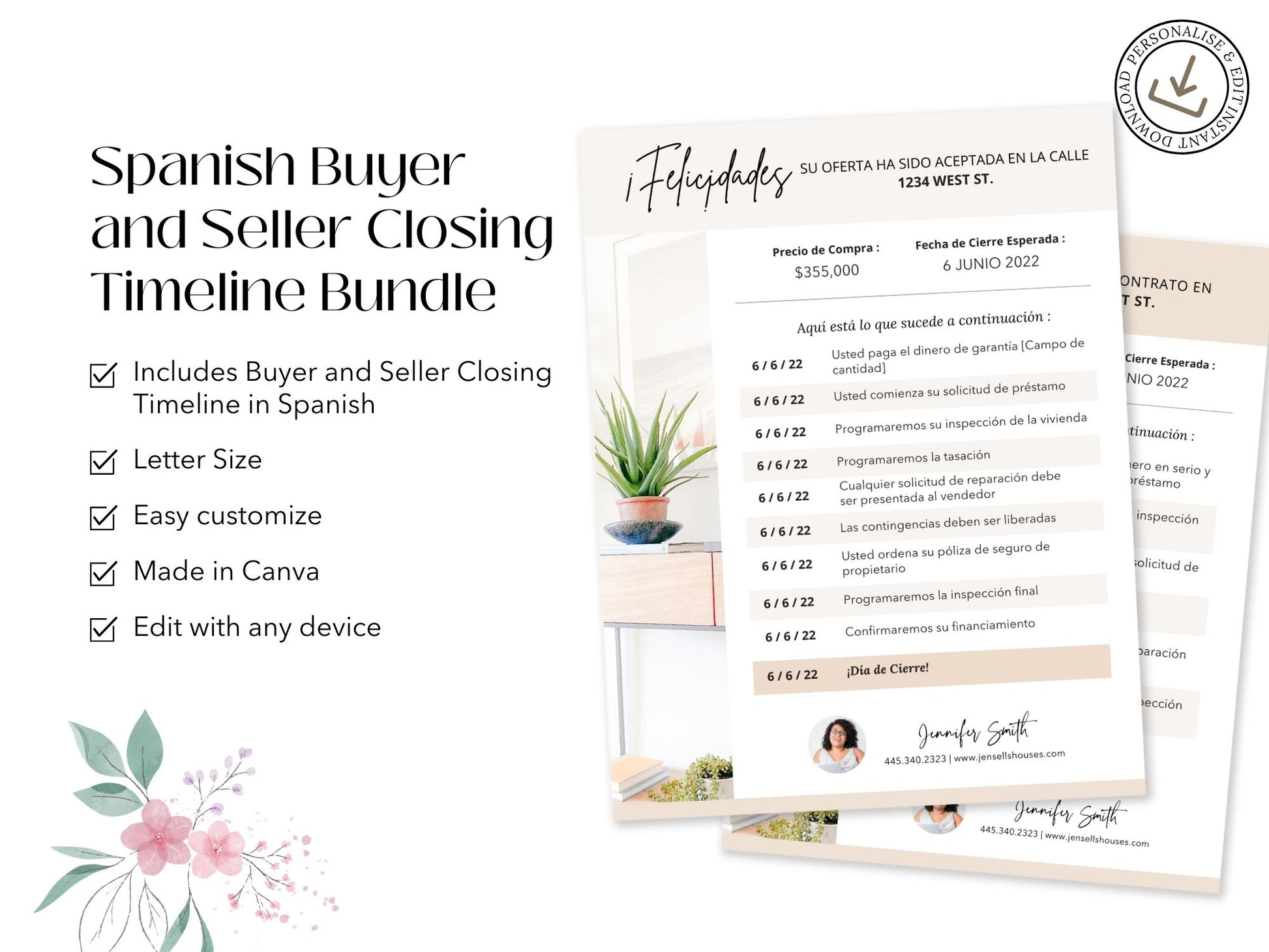 Spanish Buyer and Seller Closing Timeline Duo Bundle - Streamline the closing process for your clients with detailed timelines in Spanish.