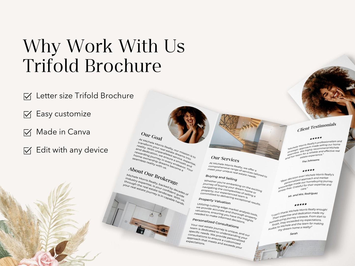 "Why Work With Us" Trifold Brochure - Beige - Professionally designed real estate brochure showcasing the advantages of choosing our services.